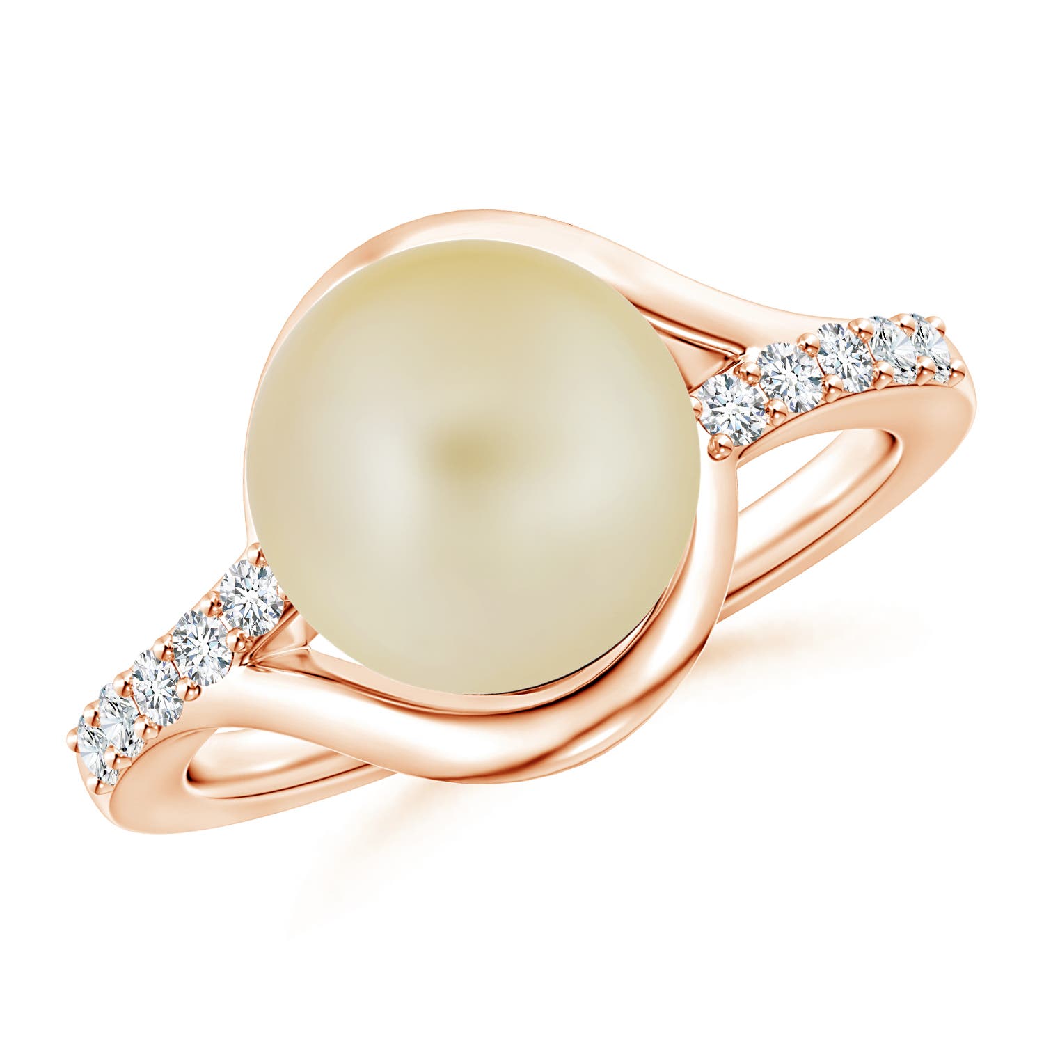 10mm A Solitaire Golden South Sea Pearl Bypass Ring with Diamonds in Rose Gold