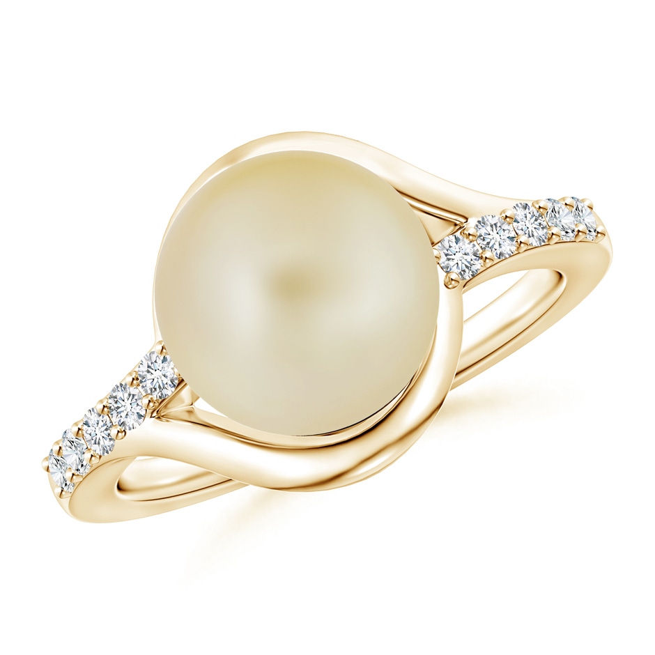 10mm A Solitaire Golden South Sea Pearl Bypass Ring with Diamonds in Yellow Gold 