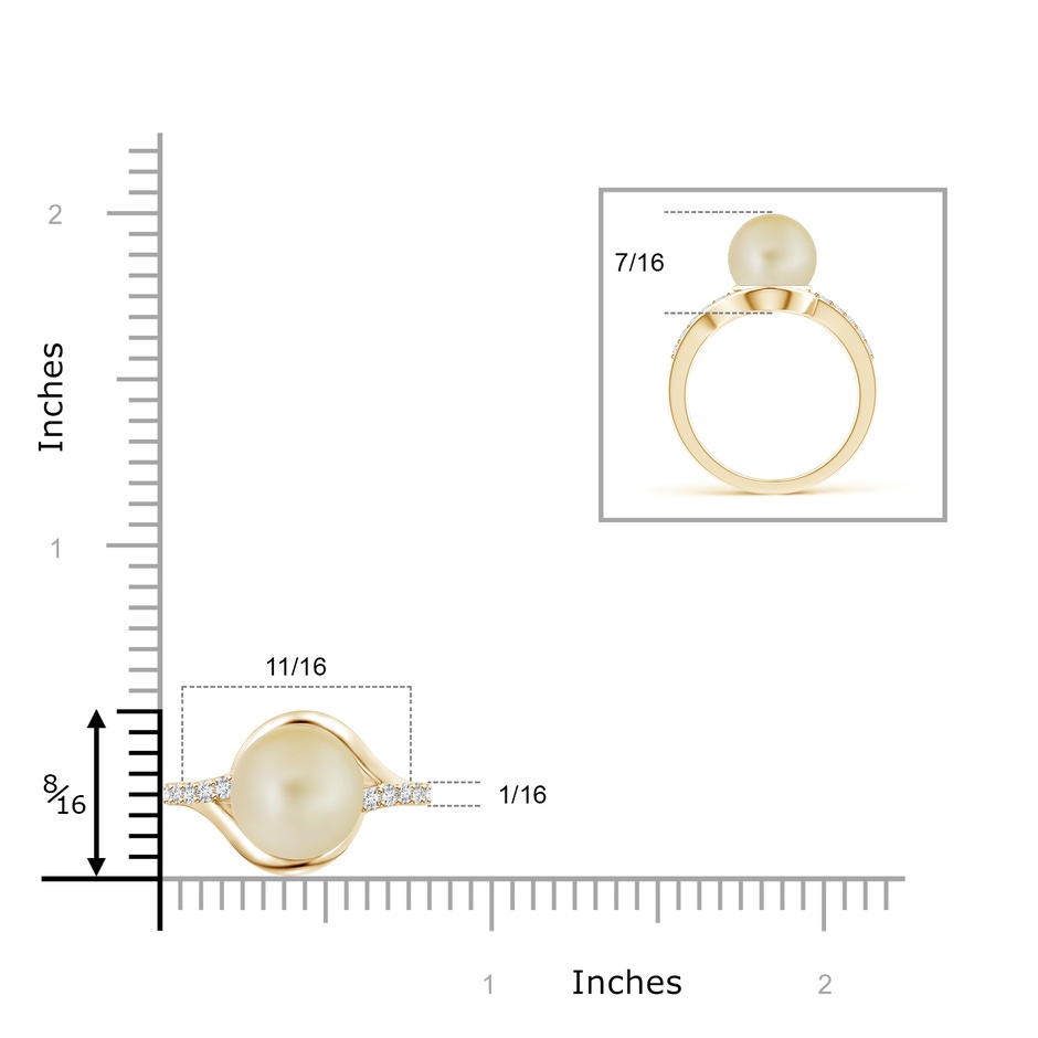 10mm A Solitaire Golden South Sea Pearl Bypass Ring with Diamonds in Yellow Gold product image