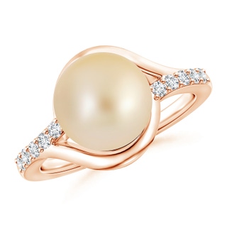 10mm AA Solitaire Golden South Sea Pearl Bypass Ring with Diamonds in Rose Gold