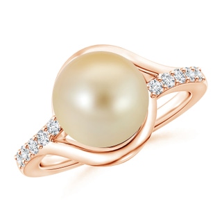 10mm AAA Solitaire Golden South Sea Pearl Bypass Ring with Diamonds in Rose Gold