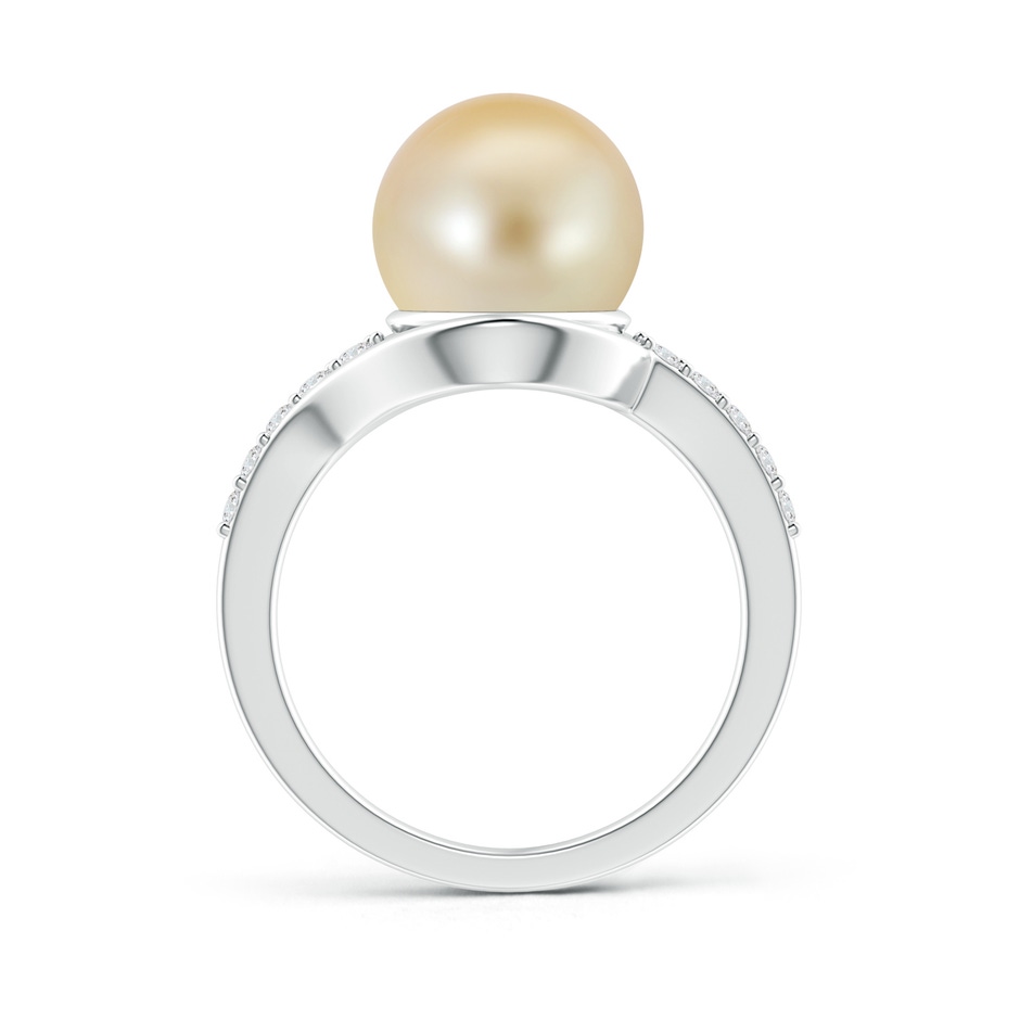 10mm AAA Solitaire Golden South Sea Pearl Bypass Ring with Diamonds in White Gold product image