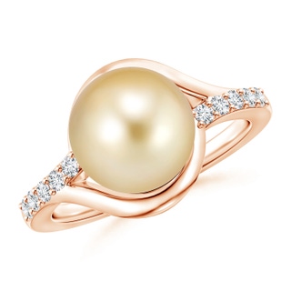 10mm AAAA Solitaire Golden South Sea Pearl Bypass Ring with Diamonds in Rose Gold