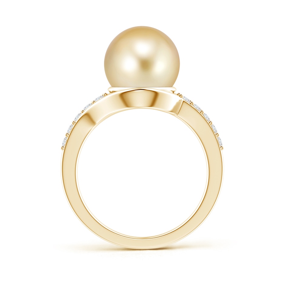 10mm AAAA Solitaire Golden South Sea Pearl Bypass Ring with Diamonds in Yellow Gold product image