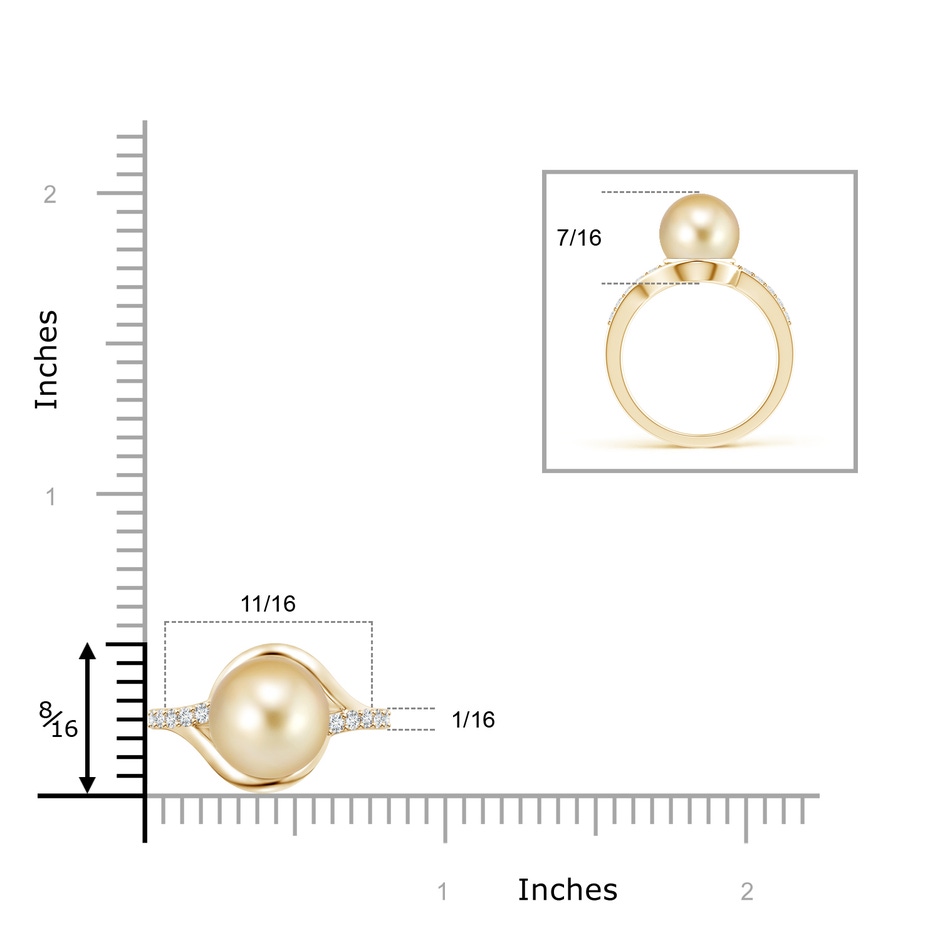 10mm AAAA Solitaire Golden South Sea Pearl Bypass Ring with Diamonds in Yellow Gold product image