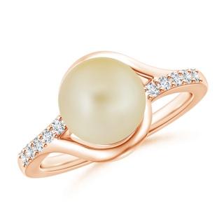 9mm A Solitaire Golden South Sea Pearl Bypass Ring with Diamonds in 9K Rose Gold