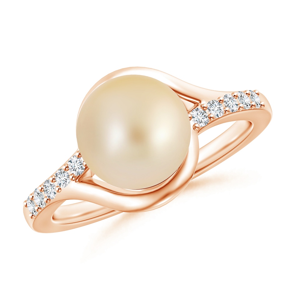 9mm AA Solitaire Golden South Sea Pearl Bypass Ring with Diamonds in Rose Gold 