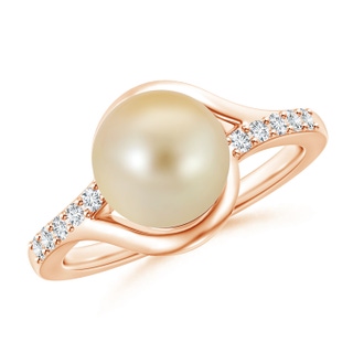 9mm AAA Solitaire Golden South Sea Pearl Bypass Ring with Diamonds in 9K Rose Gold