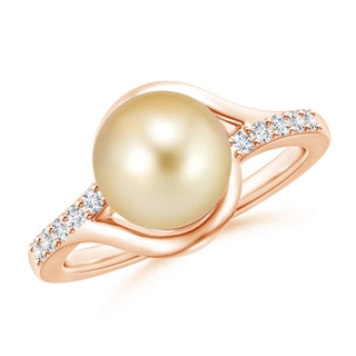 9mm AAAA Solitaire Golden South Sea Pearl Bypass Ring with Diamonds in 9K Rose Gold