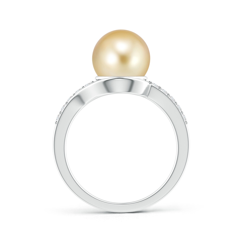 9mm AAAA Solitaire Golden South Sea Pearl Bypass Ring with Diamonds in White Gold product image