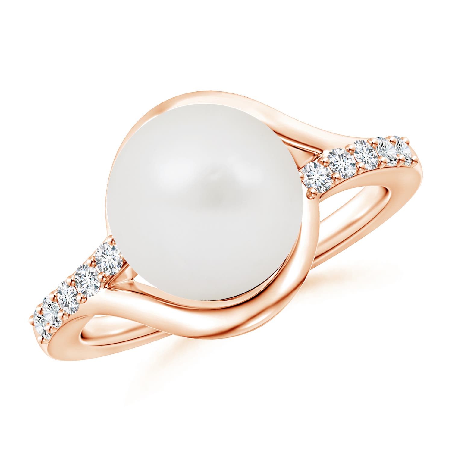 10mm A Solitaire South Sea Pearl Bypass Ring with Diamonds in Rose Gold