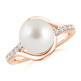 10mm AAA Solitaire South Sea Pearl Bypass Ring with Diamonds in Rose Gold