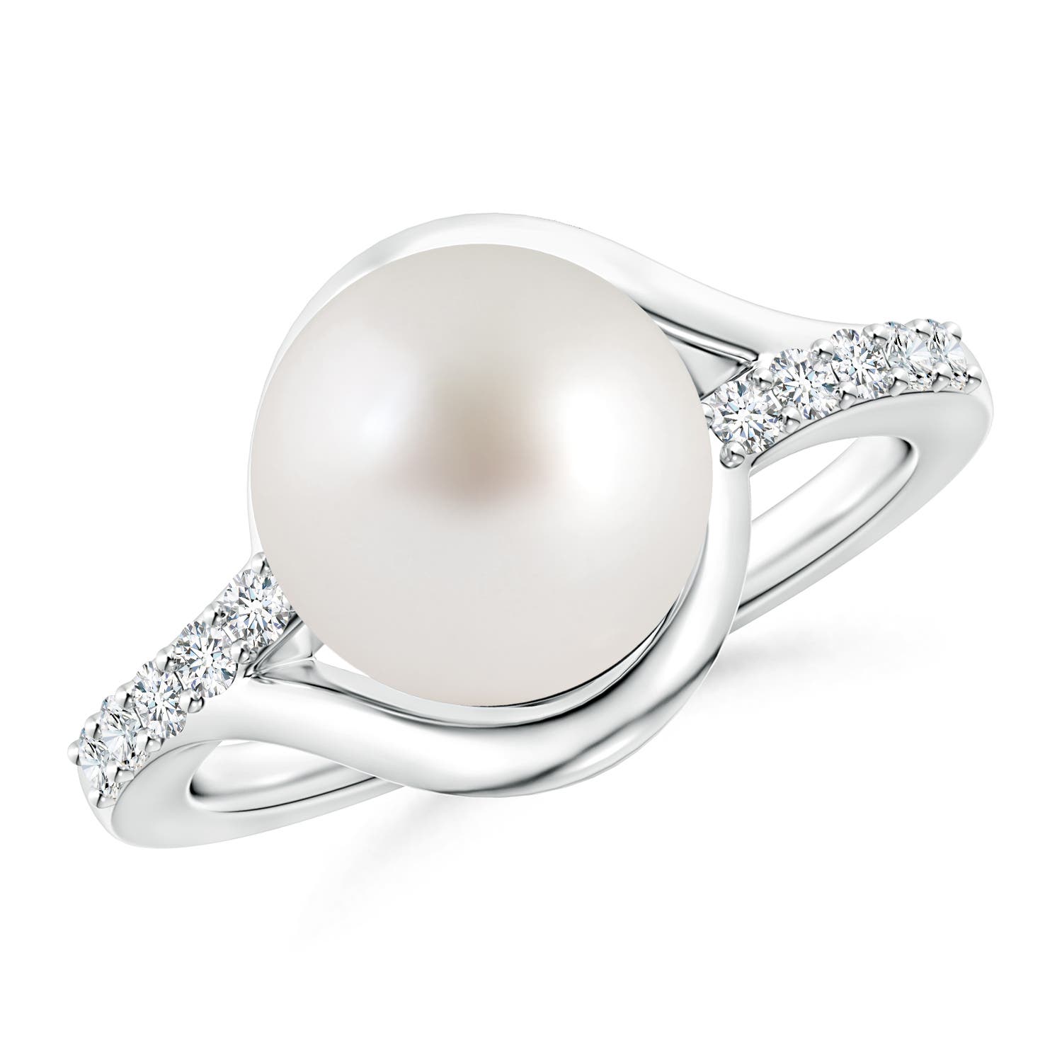 10mm AAA Solitaire South Sea Pearl Bypass Ring with Diamonds in White Gold