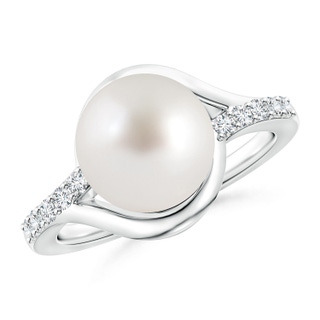 10mm AAA Solitaire South Sea Pearl Bypass Ring with Diamonds in White Gold