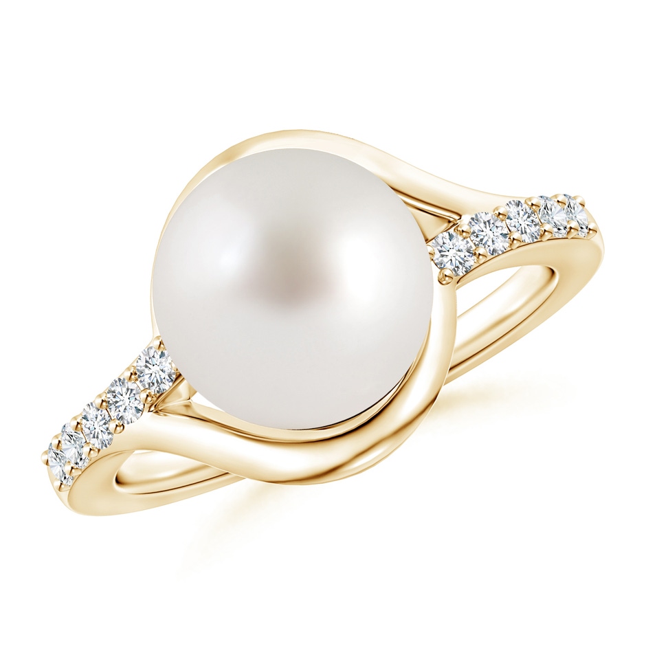 10mm AAA Solitaire South Sea Pearl Bypass Ring with Diamonds in Yellow Gold 