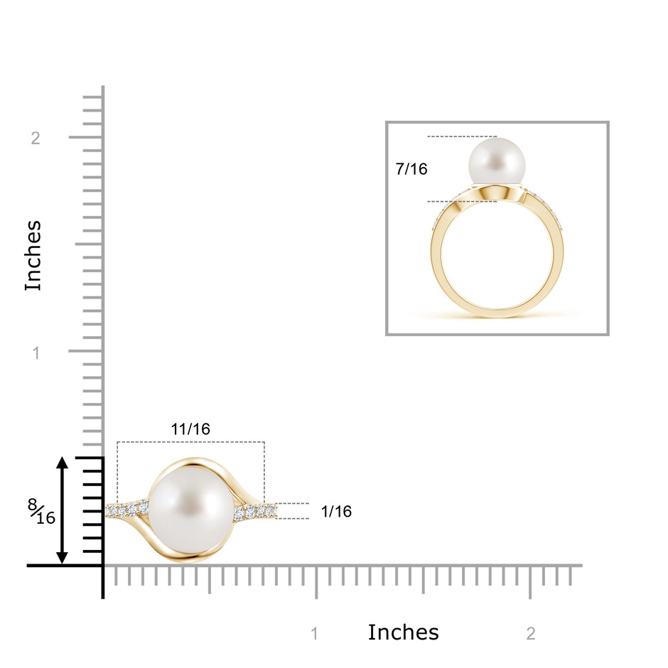 10mm AAA Solitaire South Sea Pearl Bypass Ring with Diamonds in Yellow Gold product image