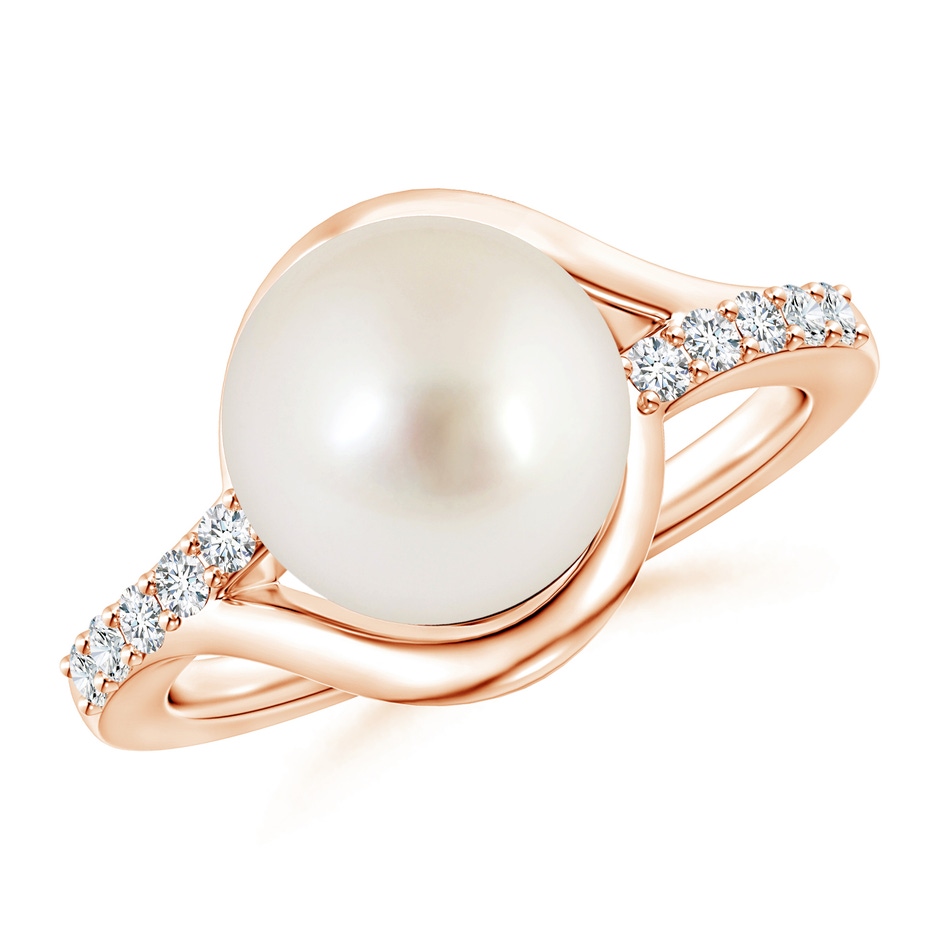 10mm AAAA Solitaire South Sea Pearl Bypass Ring with Diamonds in Rose Gold 