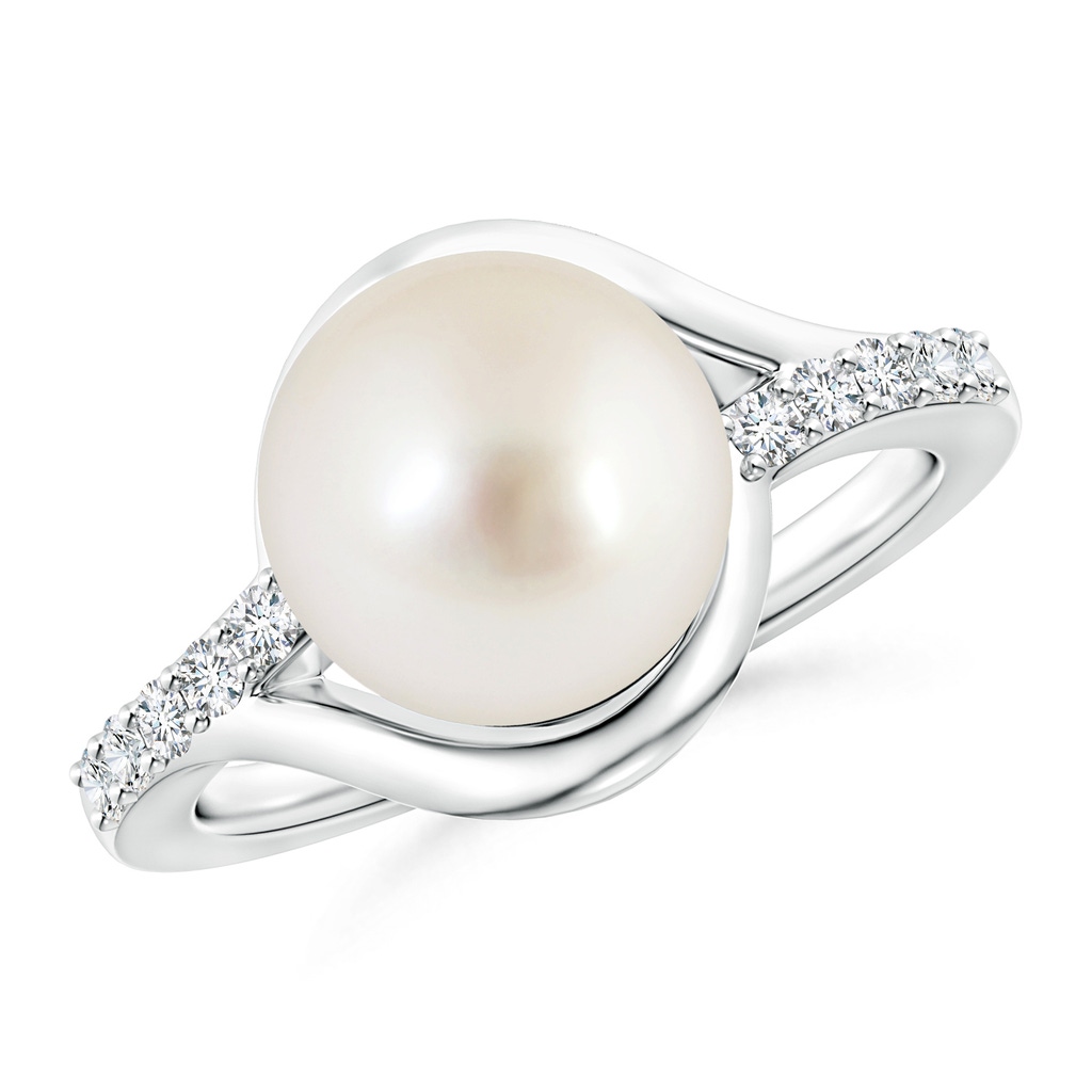 10mm AAAA Solitaire South Sea Pearl Bypass Ring with Diamonds in White Gold