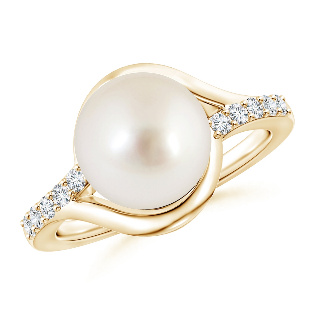 10mm AAAA Solitaire South Sea Pearl Bypass Ring with Diamonds in Yellow Gold