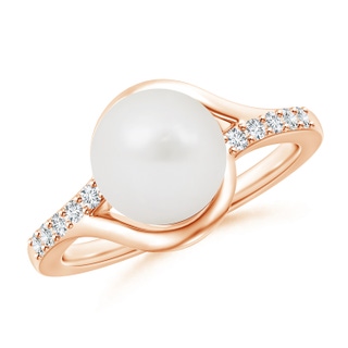 9mm A Solitaire South Sea Pearl Bypass Ring with Diamonds in 9K Rose Gold