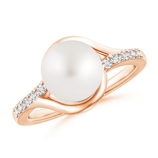 9mm AA Solitaire South Sea Pearl Bypass Ring with Diamonds in 10K Rose Gold