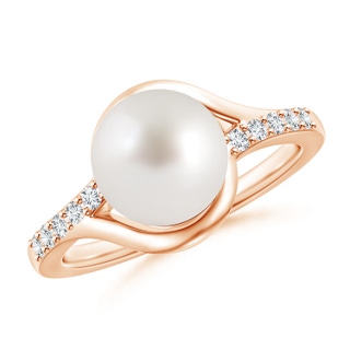 9mm AAA Solitaire South Sea Pearl Bypass Ring with Diamonds in Rose Gold