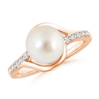9mm AAAA Solitaire South Sea Pearl Bypass Ring with Diamonds in Rose Gold