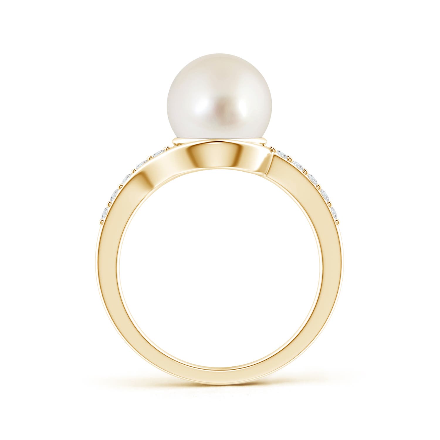 9mm AAAA Solitaire South Sea Pearl Bypass Ring with Diamonds in Yellow Gold - side 1