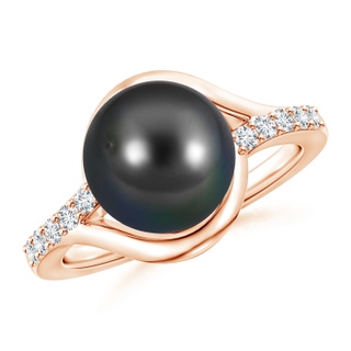10mm AA Solitaire Tahitian Pearl Bypass Ring with Diamonds in Rose Gold