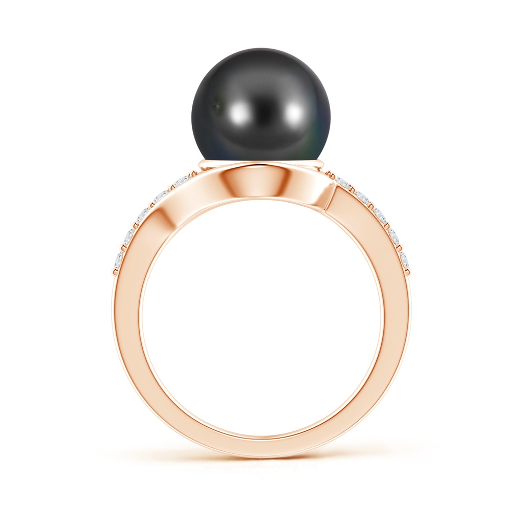 10mm AA Solitaire Tahitian Pearl Bypass Ring with Diamonds in Rose Gold Product Image