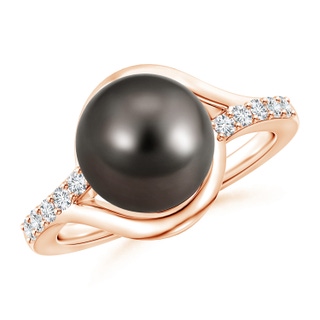 10mm AAA Solitaire Tahitian Pearl Bypass Ring with Diamonds in Rose Gold