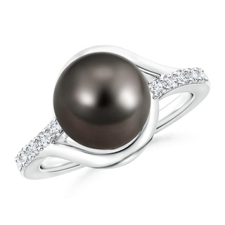 10mm AAA Solitaire Tahitian Pearl Bypass Ring with Diamonds in White Gold