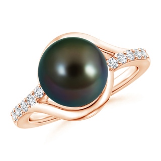 10mm AAAA Solitaire Tahitian Pearl Bypass Ring with Diamonds in Rose Gold