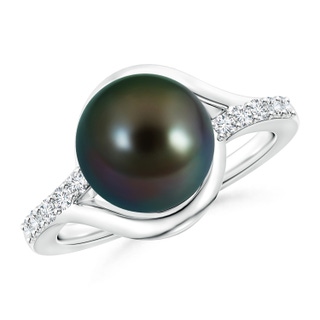 10mm AAAA Solitaire Tahitian Pearl Bypass Ring with Diamonds in White Gold