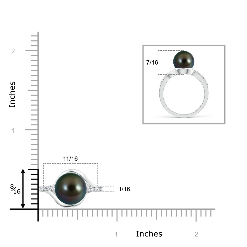 10mm AAAA Solitaire Tahitian Pearl Bypass Ring with Diamonds in White Gold Product Image