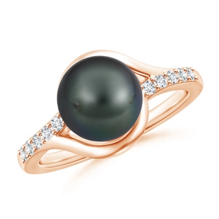 9mm A Solitaire Tahitian Pearl Bypass Ring with Diamonds in 9K Rose Gold