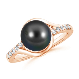 9mm AA Solitaire Tahitian Pearl Bypass Ring with Diamonds in Rose Gold