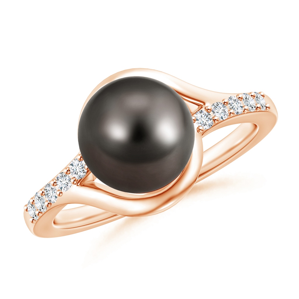9mm AAA Solitaire Tahitian Pearl Bypass Ring with Diamonds in 10K Rose Gold