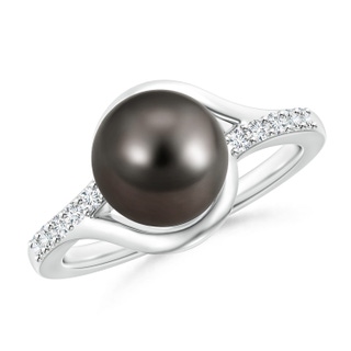 9mm AAA Solitaire Tahitian Pearl Bypass Ring with Diamonds in White Gold