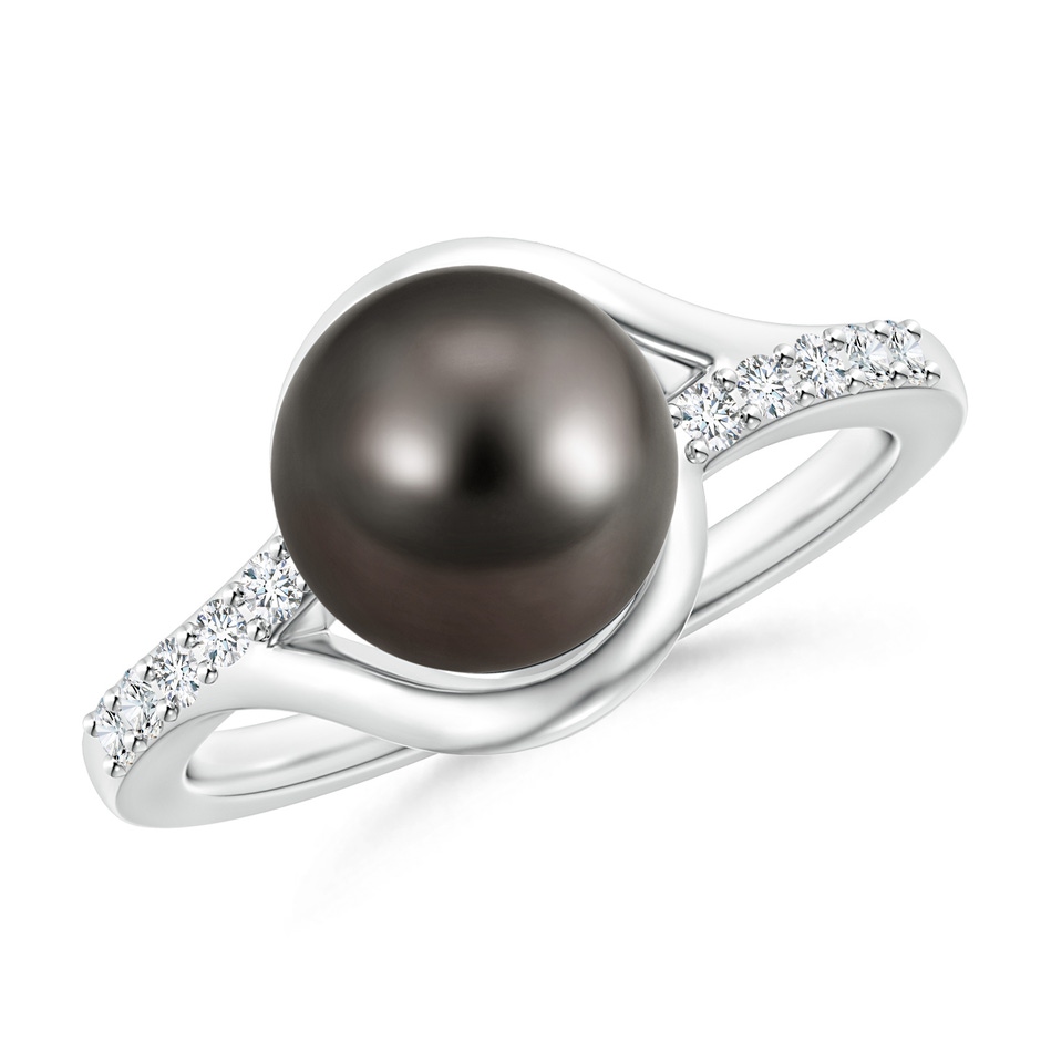 9mm AAA Solitaire Tahitian Pearl Bypass Ring with Diamonds in White Gold 