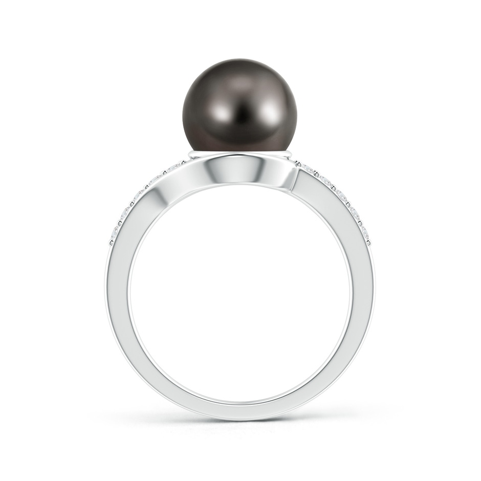 9mm AAA Solitaire Tahitian Pearl Bypass Ring with Diamonds in White Gold product image