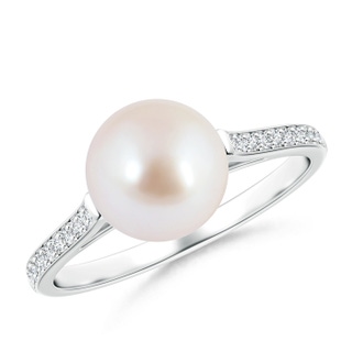 8mm AAA Japanese Akoya Pearl Ring with Pavé Diamonds in White Gold