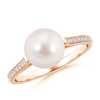 8mm AAAA Japanese Akoya Pearl Ring with Pavé Diamonds in Rose Gold