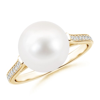 10mm AA Freshwater Pearl Ring with Pavé Diamonds in 9K Yellow Gold