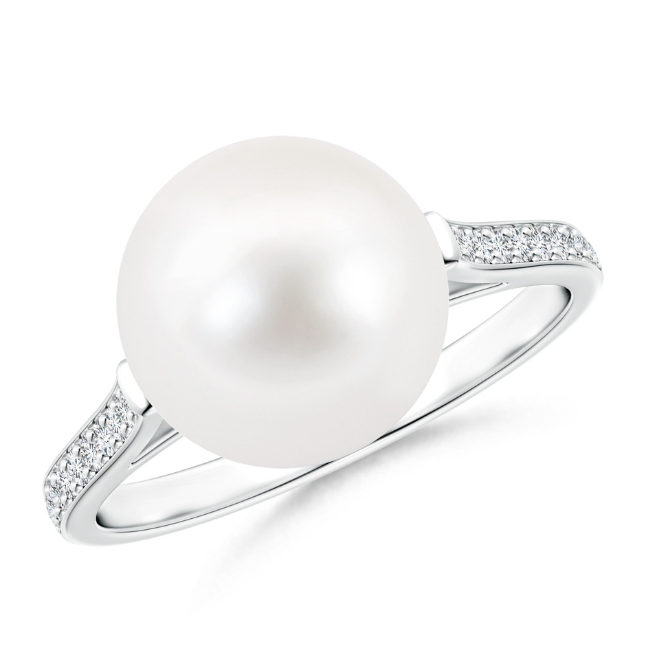 10mm AA Freshwater Pearl Ring with Pavé Diamonds in S999 Silver 