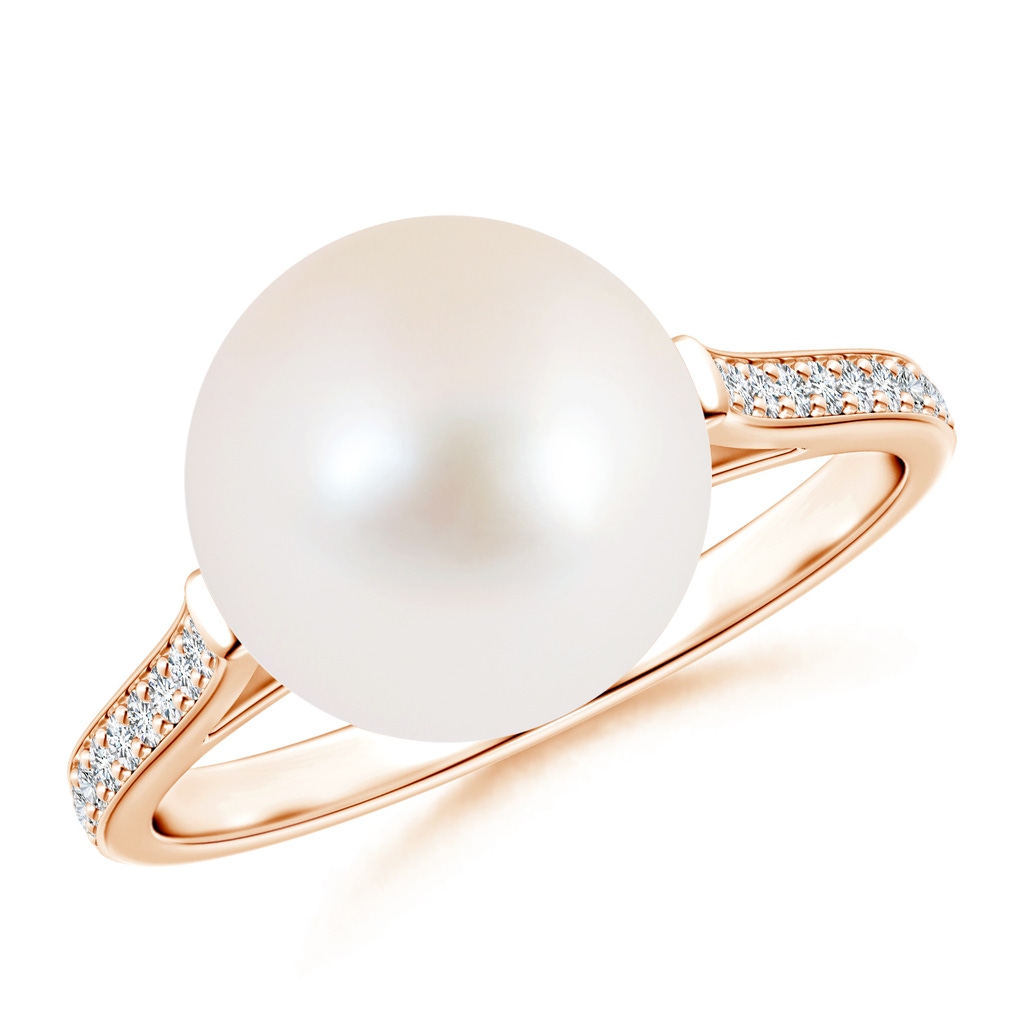 10mm AAA Freshwater Pearl Ring with Pavé Diamonds in Rose Gold