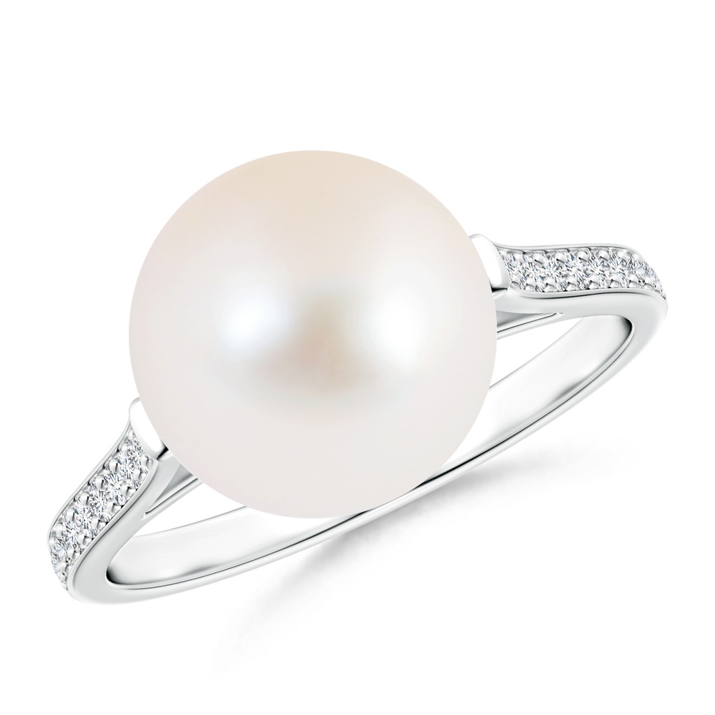 10mm AAA Freshwater Pearl Ring with Pavé Diamonds in S999 Silver