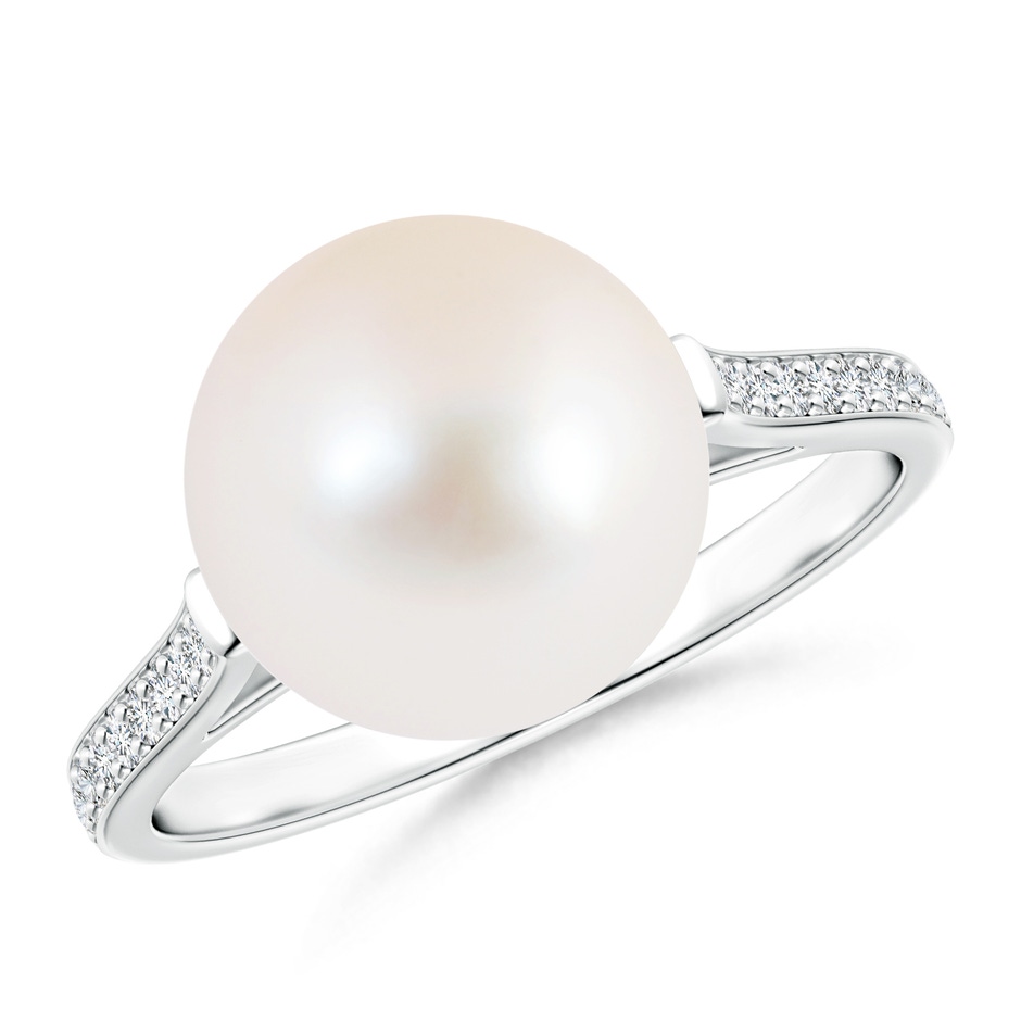 10mm AAA Freshwater Pearl Ring with Pavé Diamonds in S999 Silver 