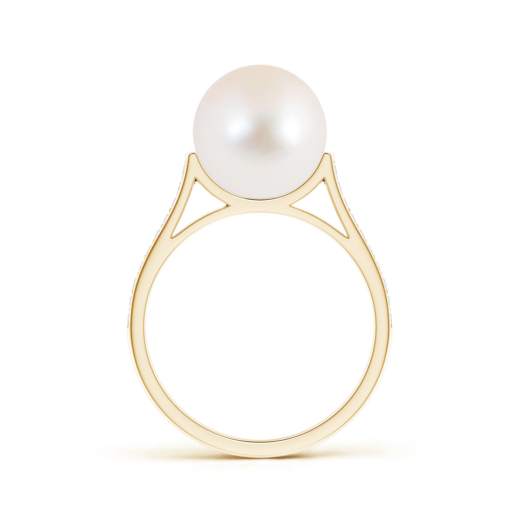 10mm AAA Freshwater Pearl Ring with Pavé Diamonds in Yellow Gold Product Image