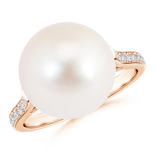 12mm AAA Freshwater Pearl Ring with Pavé Diamonds in Rose Gold